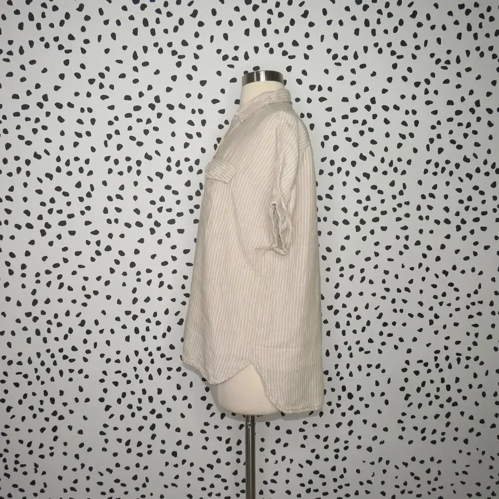J. Crew x Baird McNutt Tan Striped Linen Short Sleeve Top - Picture 6 of 11